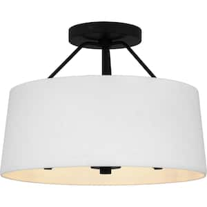 14 in. 3-Light Matte Black Semi-Flush Mount with Faux Concrete Metal Shade and No Bulbs Included