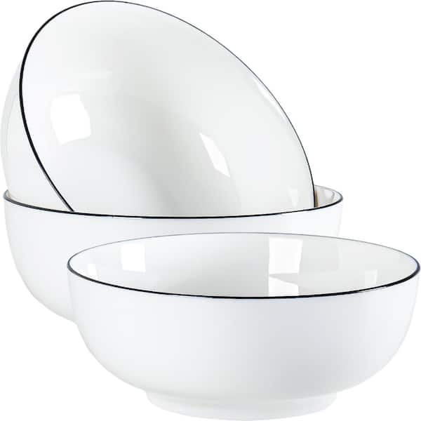 60 oz Rimmed Porcelain Soup Bowl Set of 3 for Pho and Noodles, 8-Inch Off-White Serving Bowls Everyday