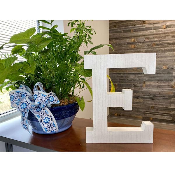 HomeRoots 16 in. Distressed White Wash Wooden Initial Letter E Specialty Sculpture