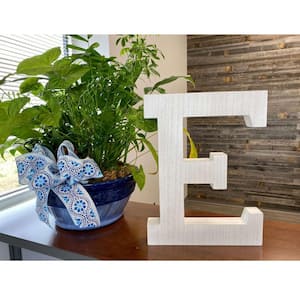 16 in. Distressed White Wash Wooden Initial Letter E Specialty Sculpture