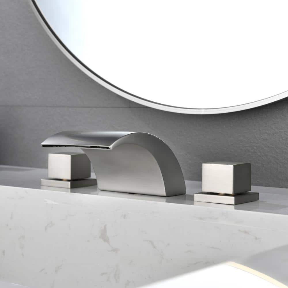 Brushed Nickel Waterfall Spout Double Handle Tub Faucet