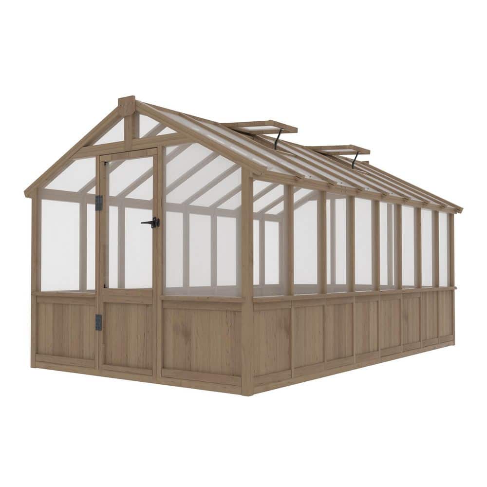 8 ft. W x 16 ft. D Brown Wooden Polycarbonate Outdoor Plant Greenhouse with 2-Adjustable Roof Vents price history on PriceWatchPro