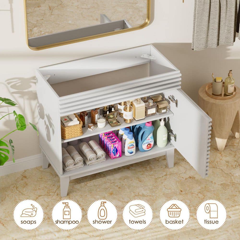 36" White MDF Freestanding Bathroom Cabinet Vanity with Storage