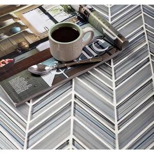 Blue Gray 10.4 in. x 10.4 in. Chevron Polished and Honed Glass Mosaic Tile (3.76 sq. ft./Case)