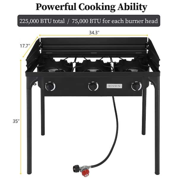 ROVSUN 3-Burner Camping Stove with Windpanel, High Pressure