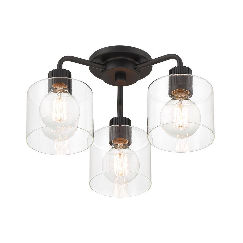 Vibrato Matte Black 3-Light Semi-Flush Mount Light