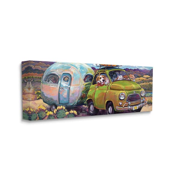 Stupell Industries "Dogs Driving Camper Western Desert Adventure" by CR Townsend Unframed Animal Canvas Wall Art Print 10 in. x 24 in.