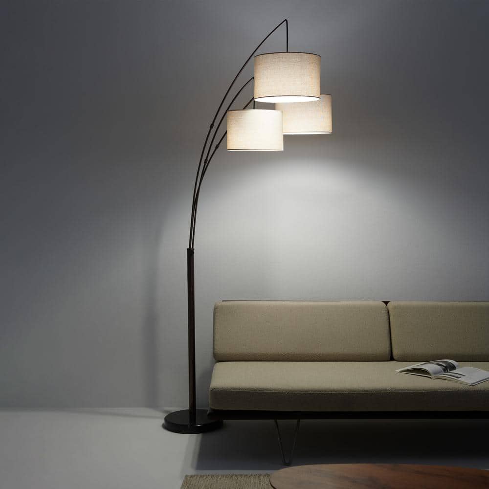 Bronze Trilage 84" Adjustable 3-Light LED Floor Lamp with Beige Shades