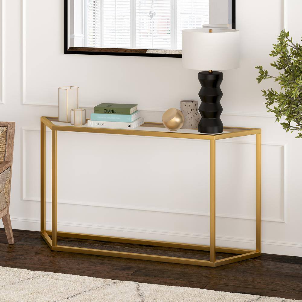 Sleek 55" Gold Metallic Console Table with Tempered Glass Top