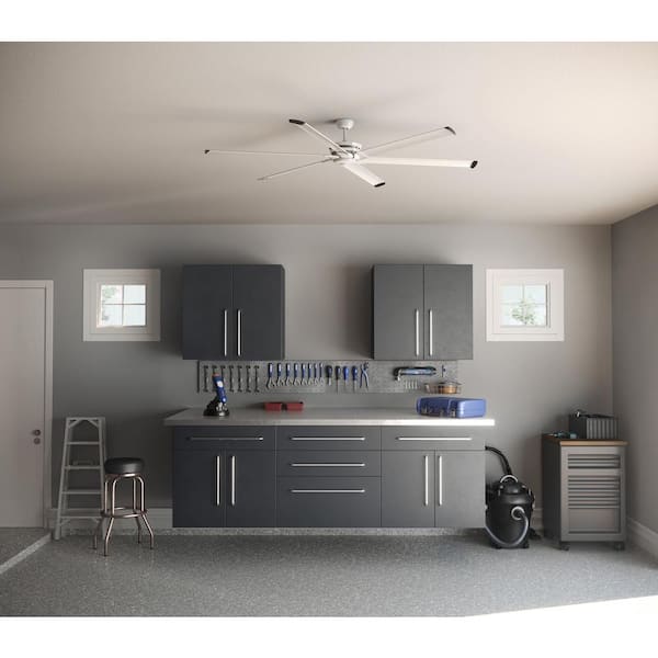 Huff 96 in. Indoor/Outdoor Satin White Urban Industrial Ceiling Fan with Remote Included for Great Room