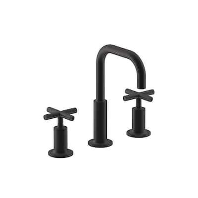 Purist 8 in. Widespread 2-Handle Bathroom Faucet with Low Cross Handles in Matte Black