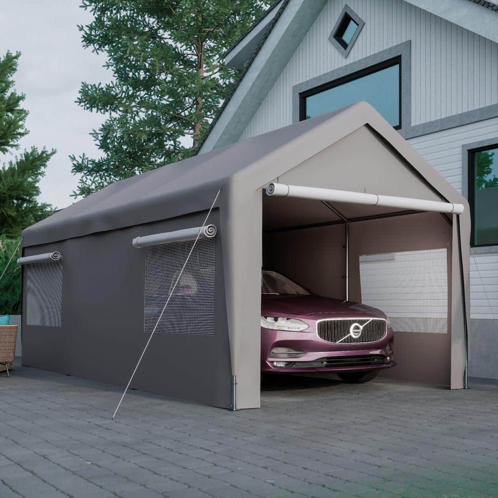 Grey 10 ft. W x 20 ft. D Carport Canopy Heavy Duty Boat Car Canopy Garage w