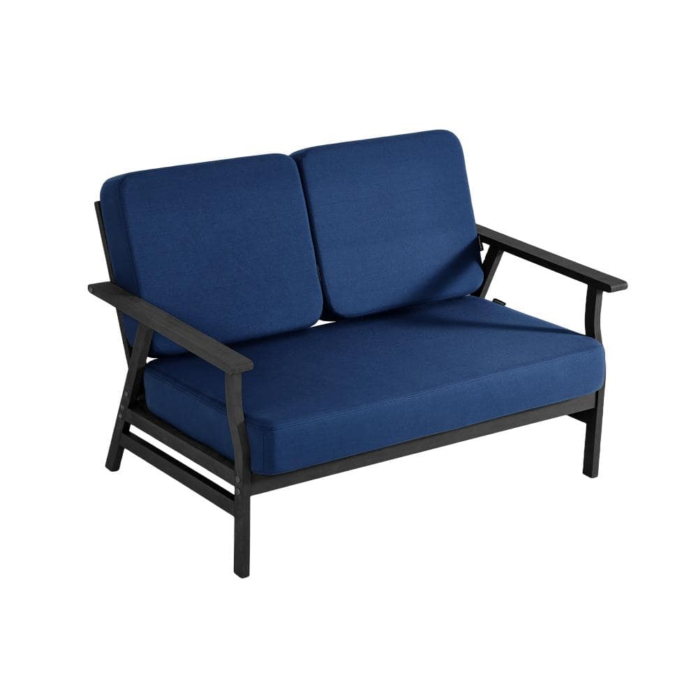 Balck Solid Wood Frame Outdoor Loveseat with Navy Cushions price history on PriceWatchPro