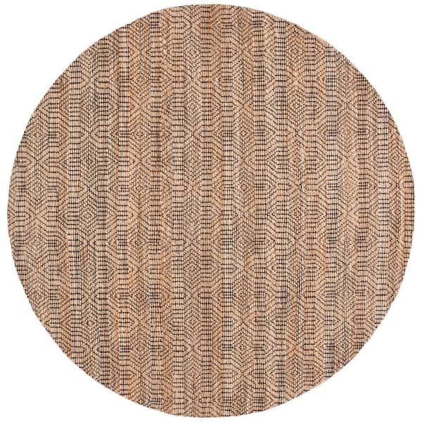 Natural Fiber 7 ft. x 7 ft. Natural/Black Trellis Geometric Round Area Rug