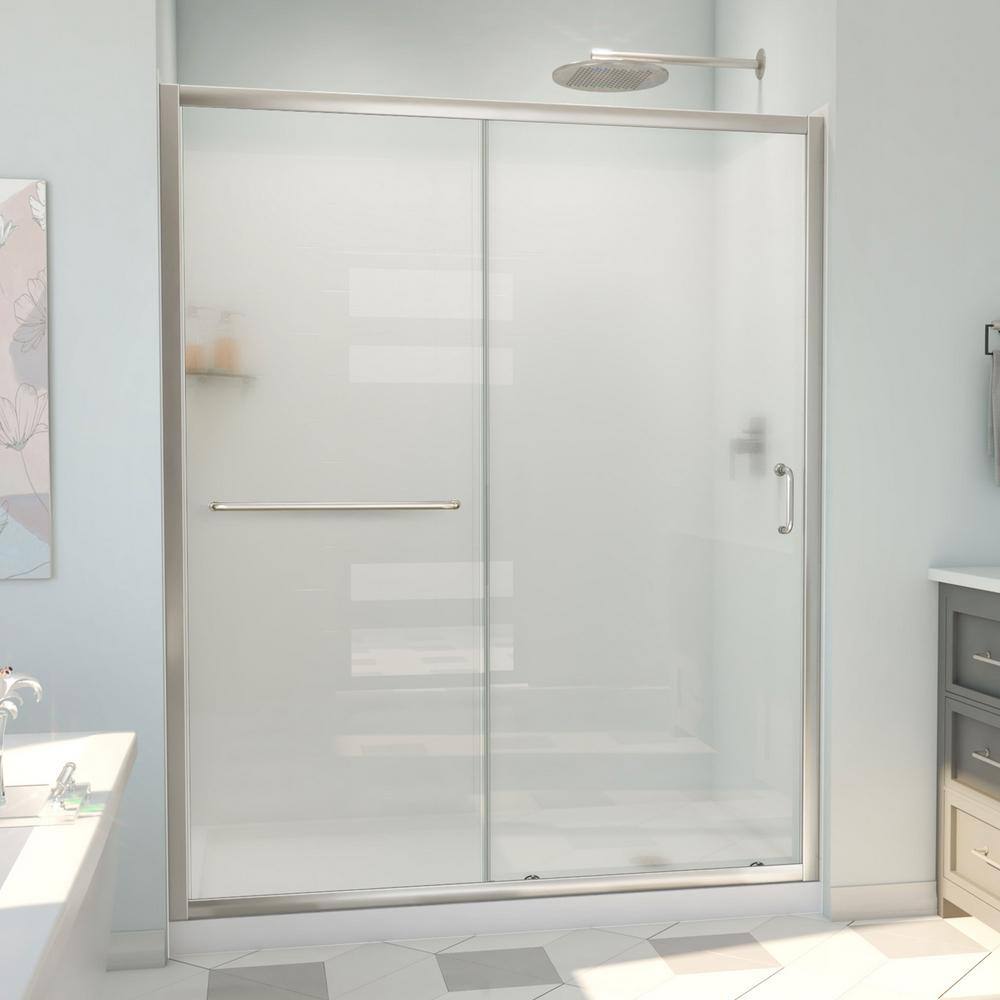 DreamLine 60 in. W x 783/4 in. H Sliding SemiFramless Shower Door Base and White Wall Kit in