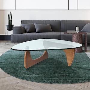 50 in. Walnut Triangle Glass Top Coffee Table with Wood Base