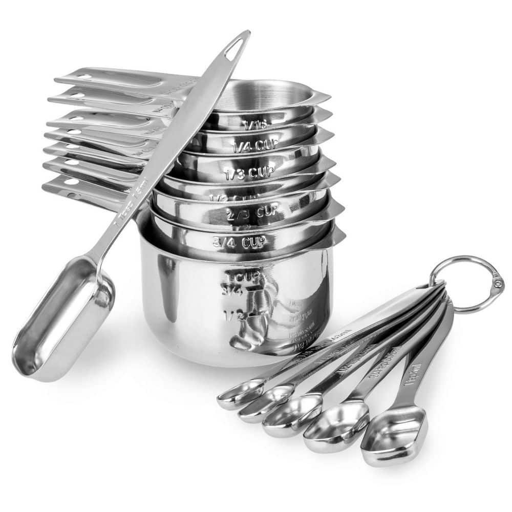 13-Piece Silver 18/8 Stainless Steel Heavy Duty Measuring Cups and Spoons Set, Ergonomic Handle with Ring Connector price history on PriceWatchPro