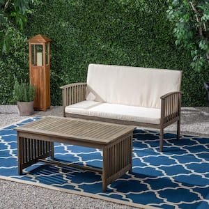 Carolina Grey 2-Piece Wood Patio Conversation Set with Cream Cushions