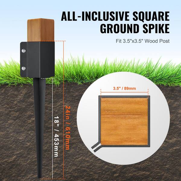 VEVOR Fence Post Anchor Ground Spike 8-Pack 24 in. x 4 in. x 4 in. Outer Diameter Metal Black Powder Coated Post Stake Ground.