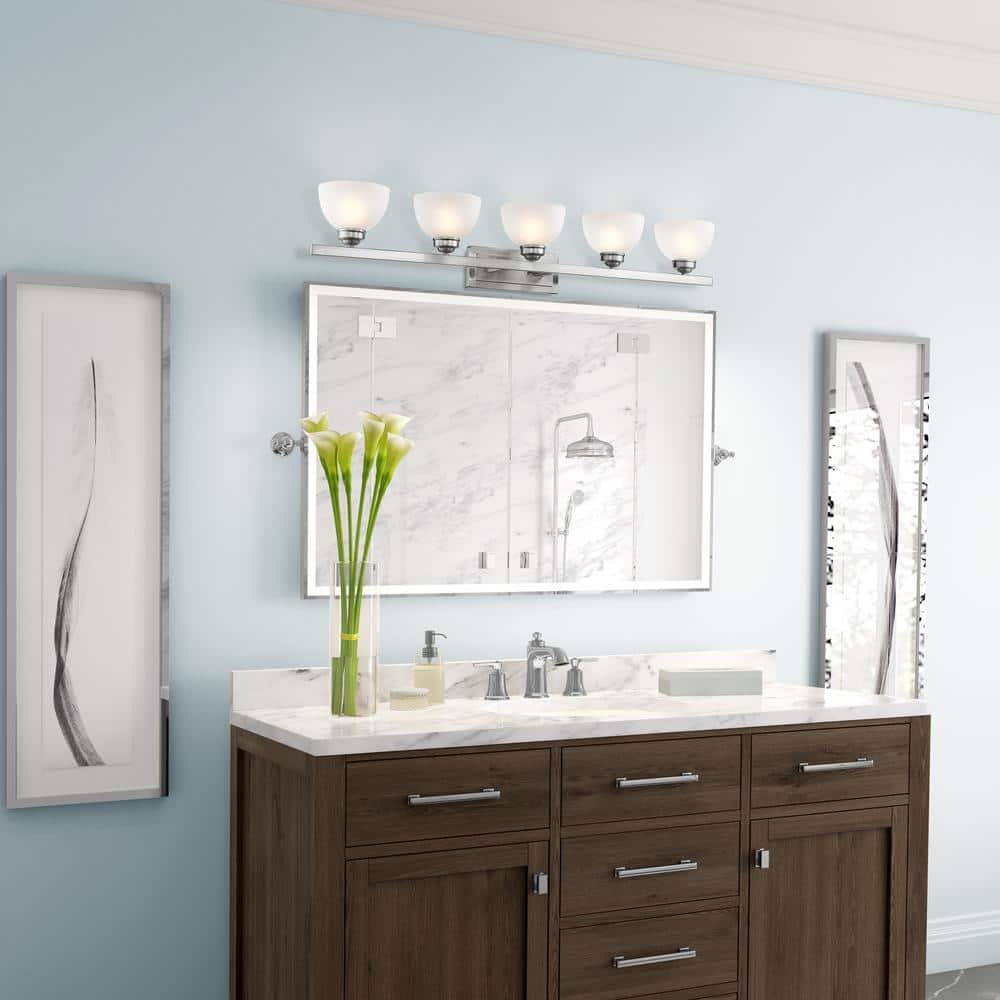 Somerset Brushed Nickel 5-Light Bath Vanity with Satin Glass