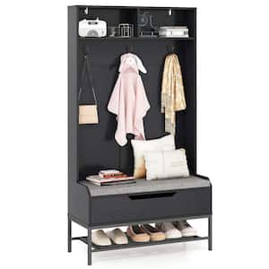 Black Hall Tree with Seat Cushion and Hidden Storage