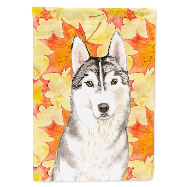 Caroline's Treasures 11 in. x 15-1/2 in. Polyester Fall Leaves Siberian Husky 2-Sided 2-Ply Garden Flag