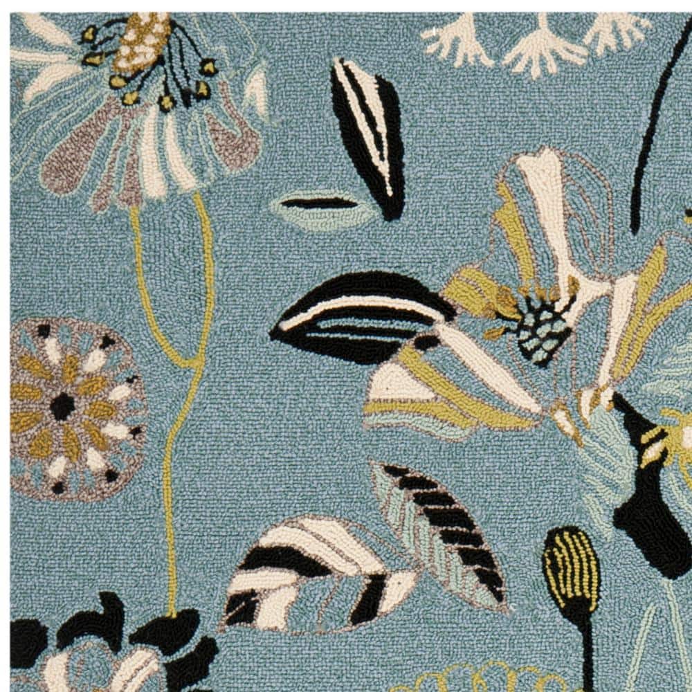 Handmade Blue Floral 5' x 7' Synthetic Area Rug