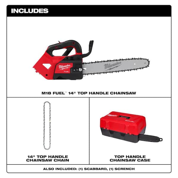M18 FUEL 14 in. Top Handle 18V Lithium-Ion Brushless Cordless Battery Chainsaw w/14 in Top Handle Chainsaw Chain, & Case