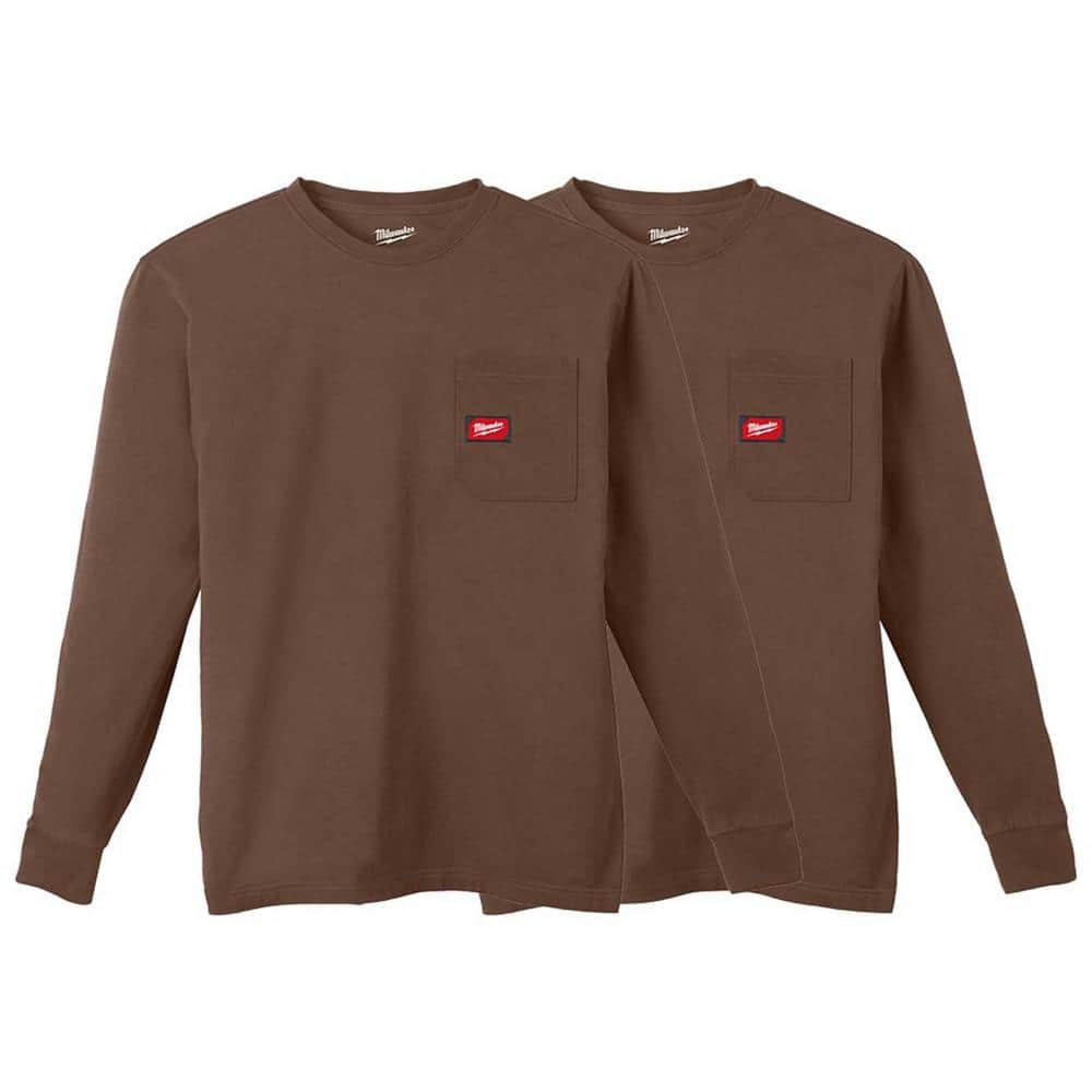 Men's Small Brown GRIDIRON Cotton/Polyester Long-Sleeve Pocket T-Shirt (2-Pack) price history on PriceWatchPro