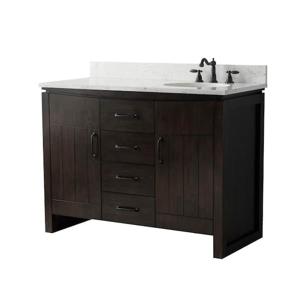 Bellaterra Home 48 in. Single Sink Dark Walnut Finish Bath Vanity with White Cararra Engineered Stone Top and Right Side Basin