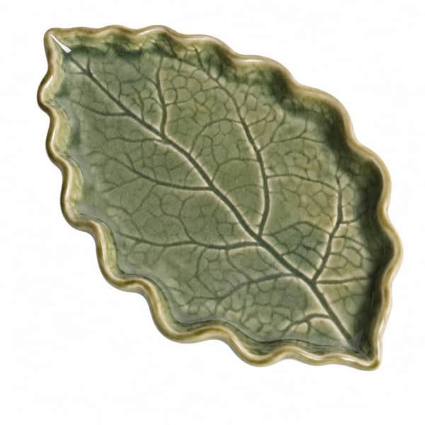 Ceramic Spoon Rest for Stove Top, Cute Green Leaf Shaped Spoon Rest for Kitchen Countertop