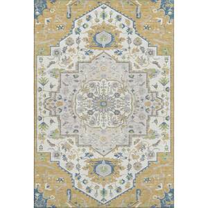 Mayfield Premium Machine Washable Abstract AMF985 Gold 3 ft. x 5 ft. Area Rug