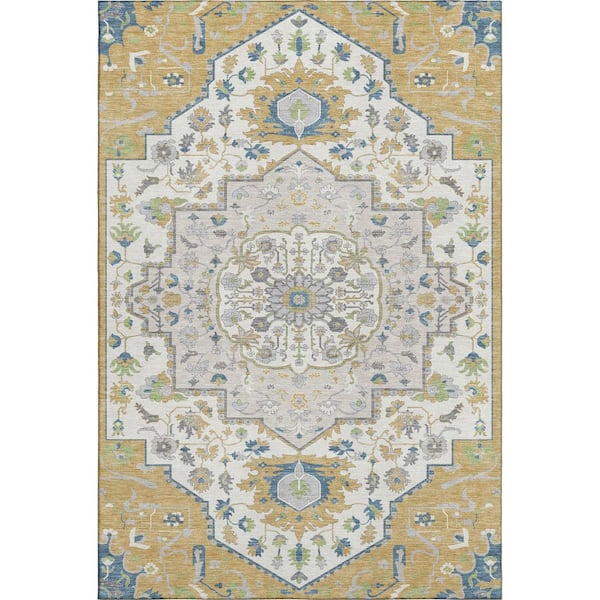 Mayfield Premium Machine Washable Abstract AMF985 Gold 5 ft. x 7 ft. 6 in. Area Rug