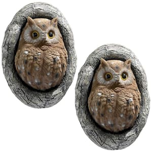 9.5 in. H Octavius Knothole Owl Tree Sculpture (Set of 2)