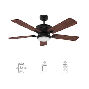 Glacier 52 in. Dimmable LED Indoor/Outdoor Black Smart Ceiling Fan with Light and Remote, Works with Alexa/Google Home