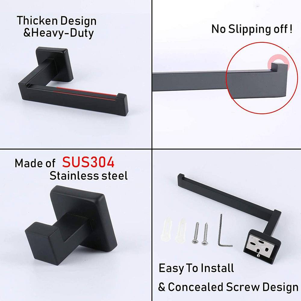 Matte Black Stainless Steel 4-Piece Bath Hardware Set