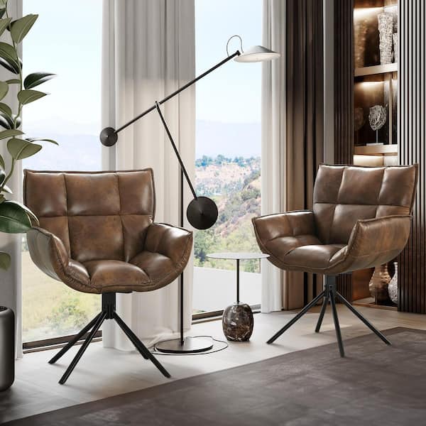 Hochwertiges Dark Brown Faux Leather Upholstered Swivel Accent Arm Chairs Home Office Chairs (Set of 2)