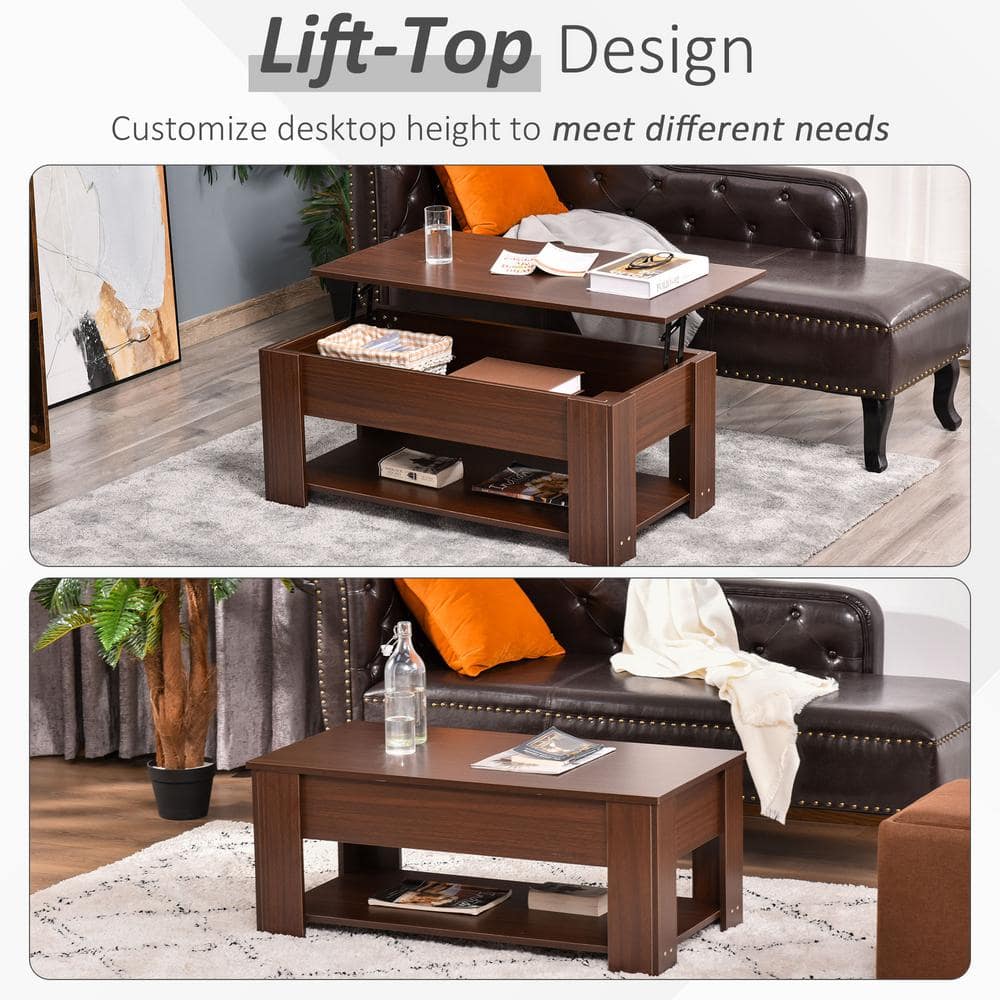 Modern Rectangular Lift-Top Coffee Table with Hidden Storage, Brown