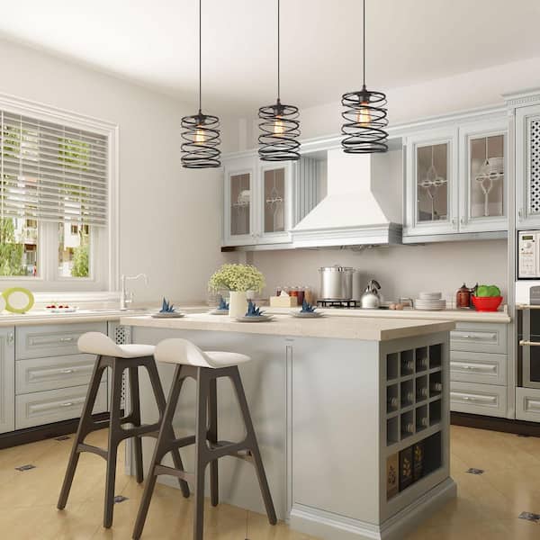 LNC 1-Light Industrial Farmhouse Bronze Pendant Geometric Lantern Cage Drum Island Pendant Light With Spiral Metal Llaau2hl13291mi LNC 1-Light Industrial Farmhouse Bronze Pendant Geometric Lantern Cage Drum Island Pendant Light With Spiral Metal Llaau2hl13291mi