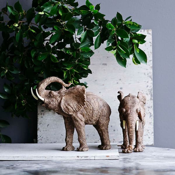 Brown 15 in. x 12 in. Plastic Elephant Statue for ​Office Desktop, Room Decor for Shelf Table Living Room Nightstand
