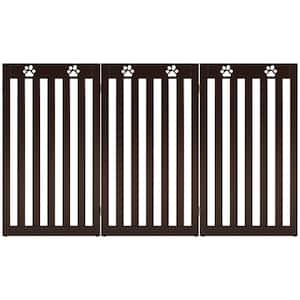 36 in. Folding Wooden Freestanding Pet Gate Dog Gate with 360° Flexible Hinge in Dark Brown