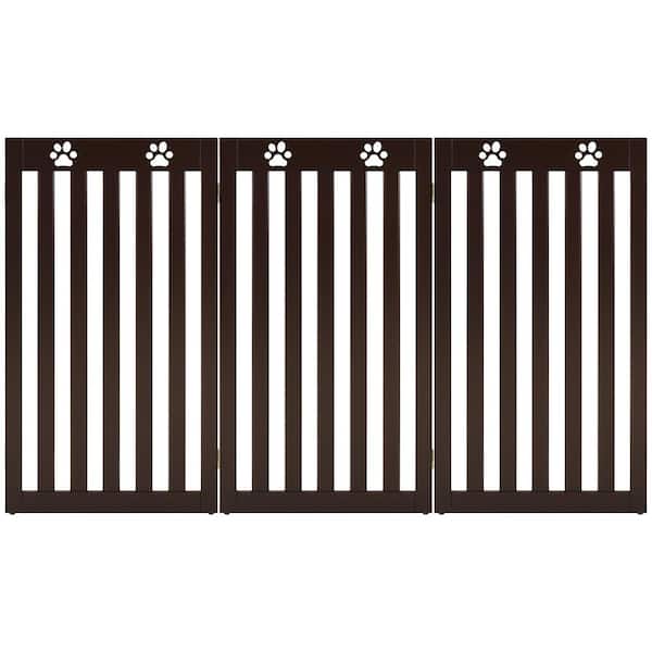 FORCLOVER 36 in. Folding Wooden Freestanding Pet Gate Dog Gate with 360° Flexible Hinge in Dark Brown