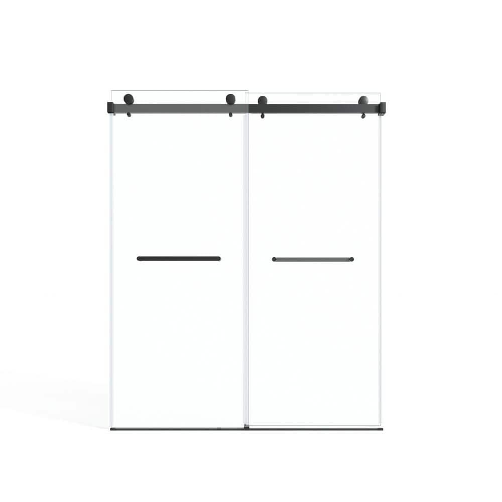 60 in. W x 75 in. H Sliding Shower Door Framed in Black with Clear Glass an