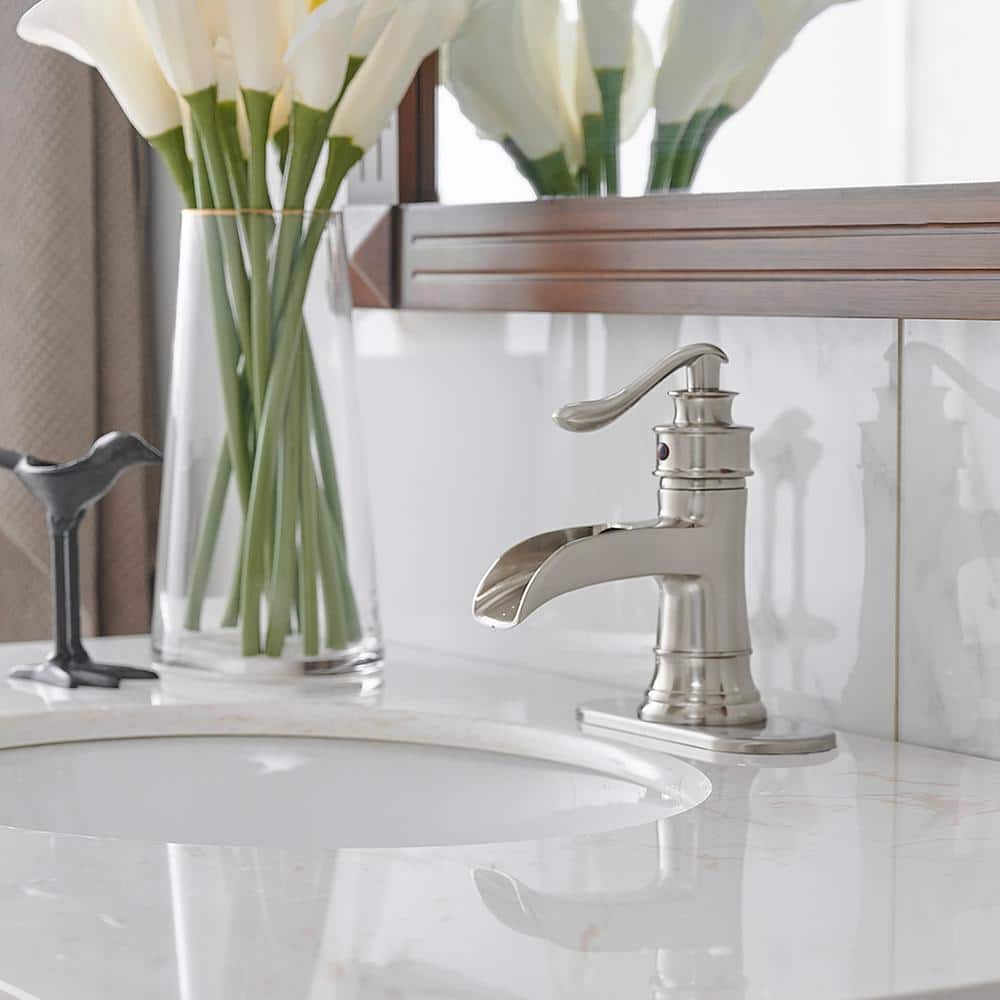 Brushed Nickel Single-Handle Waterfall Bathroom Faucet