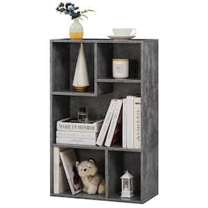 Bookshelf, 31.3 in. Tall Gray Wood Bookcase with 4-Open Storage Cubes, Floor Standing Unit, Side Table Bookcase,