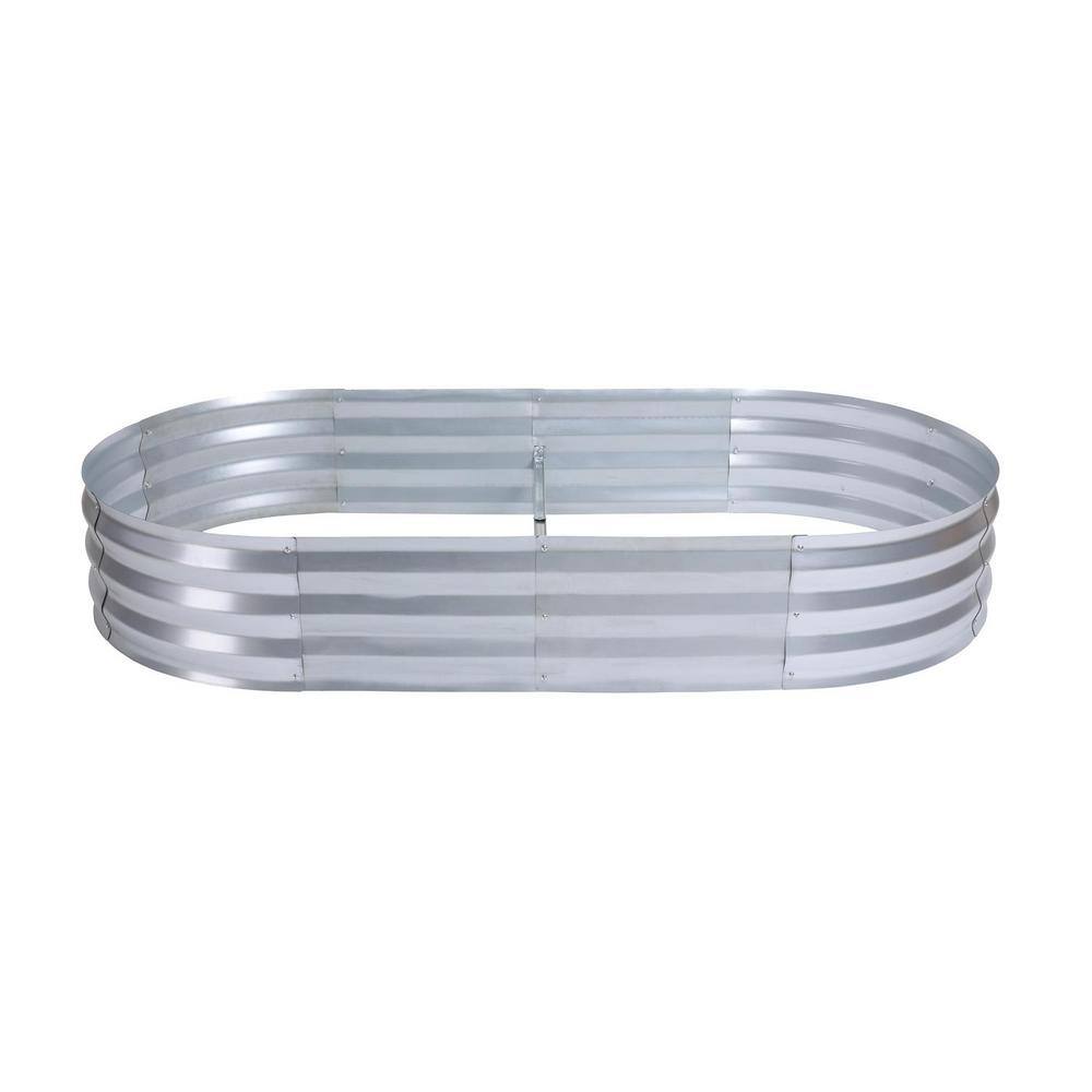 Oval Silver Galvanized Steel Raised Garden Bed Planter, 6ft x 3ft