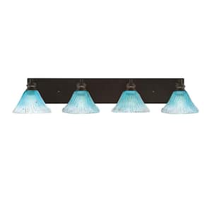 Albany 34.5 in. 4 Light Espresso Vanity Light with Teal Crystal Glass Shades
