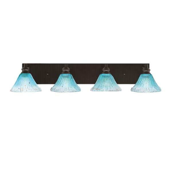 Unbranded Albany 34.5 in. 4 Light Espresso Vanity Light with Teal Crystal Glass Shades