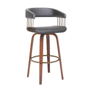30.5 in. Gray, Bronze and Brown Low Back Metal Frame Bar Stool with Faux Leather Seat