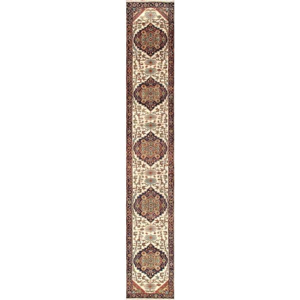 Pasargad Home Serapi Ivory 3 ft. x 20 ft. Oriental Wool Runner Rug